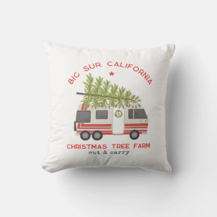 Big Sur Christmas Tree Farm Vintage RV Camper Throw Pillow