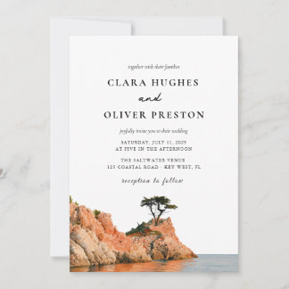 Big Sur Cypress Headland Coast Watercolor Wedding Invitation