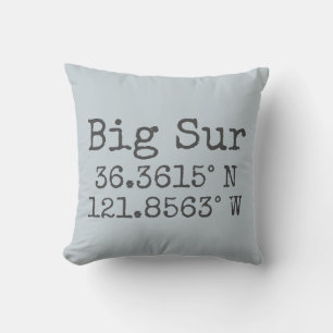 Big Sur Latitude and Longitude Throw Pillow