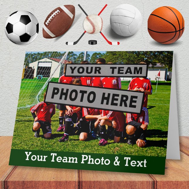 BIG TEAM PHOTO Card with Your Text too (Sports Themed Cards for Any Sport. Coach Thank You Cards. Basketball themed cards. Hockey cards.)