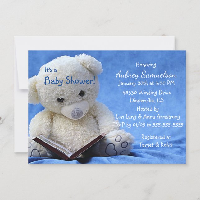 Big Teddy Bear Lit Livre Boy Shoy Invitation (Devant)