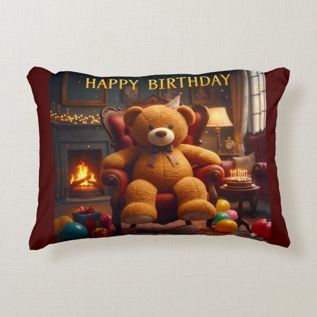 BIG TEDDYBEAR HAPPY BIRTHDAY ACCENT PILLOW (Front)