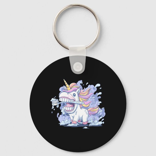 Big Teeth Unicorn with Toothbrush Costume Keychain (Front)