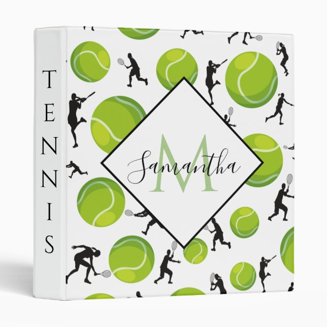 Big Tennis Balls & Player Silhouettes Athletic Fun Binder (Front/Spine)