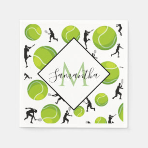 Big Tennis Balls & Player Silhouettes Athletic Fun Napkin