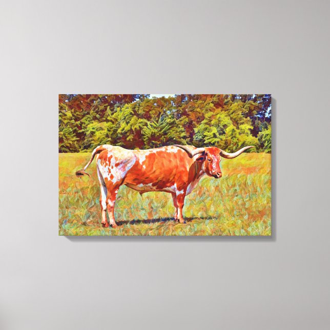 Big Texas Longhorn Cow Canvas Art Print (Front)