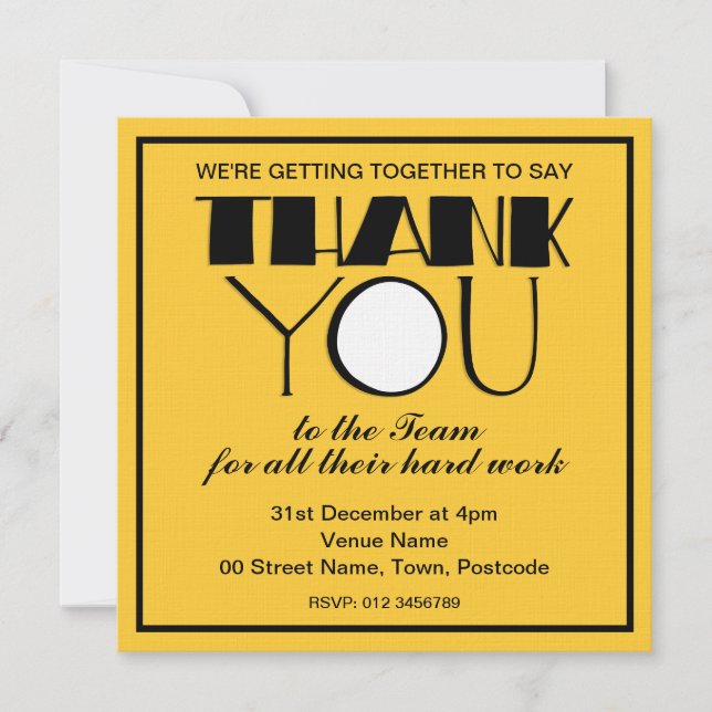 Big Thank You black Thanks Team Invitation (Front)