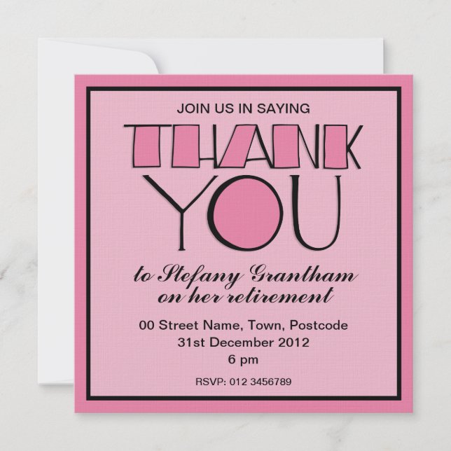 Big Thank You pink Retirement Invitation (Front)