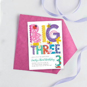 Big Three Birthday Party Invite, Third Birthday Invitation