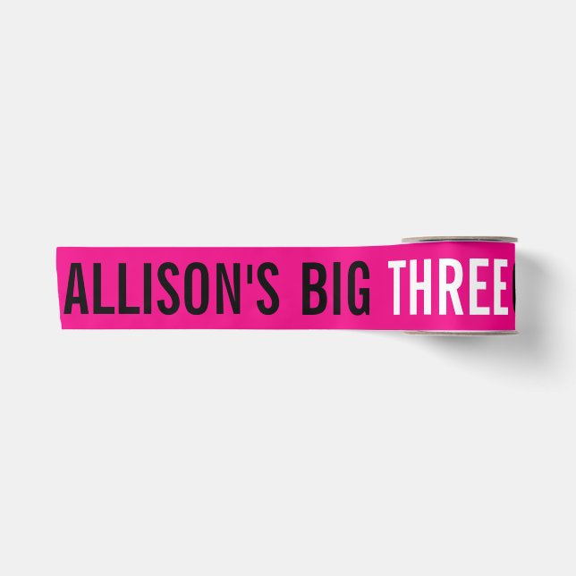Big Three OH! photo circle pink 30th birthday Satin Ribbon (Front)
