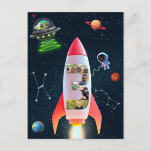 Big Three with Photos   3rd Birthday Rocket Space Postcard