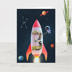 Big Three with Photos   3rd Birthday Space Rocket Card
