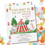 Big Top and Circus Animals 1st Birthday Invitation<br><div class="desc">Circus themed 1st birthday invitation - or customize for kids of any age. The invite is titled "Step Right Up and Join the Fun .. [name] is turning one!" - perfect for inviting your guests to Come One, Come All for the Greatest Party on Earth! The design features a big...</div>