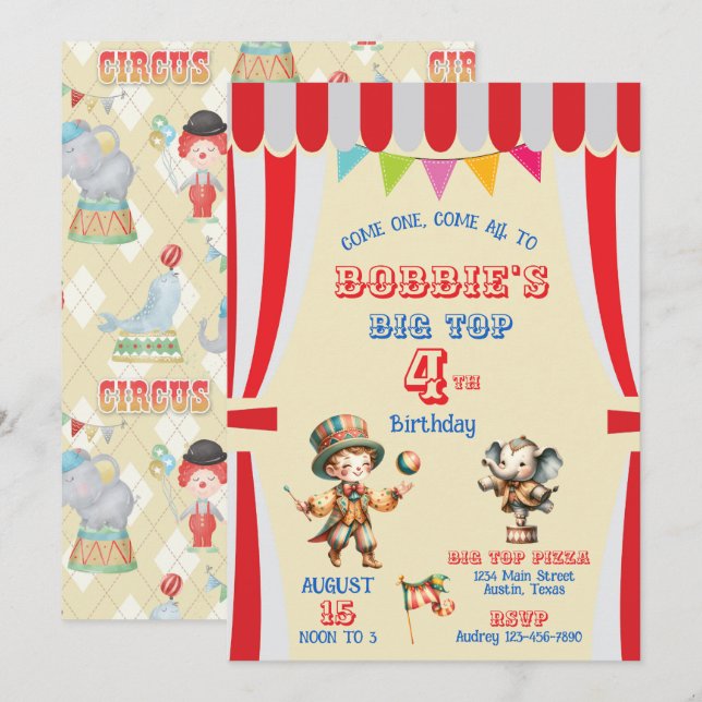 Big Top Circus Birthday Invitation (Front/Back)