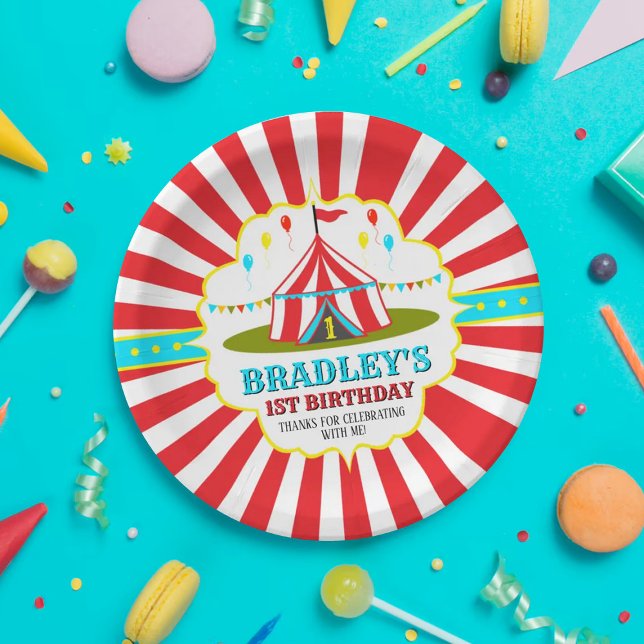 Big Top Circus Carnival 1st Birthday Paper Plate (Creator Uploaded)