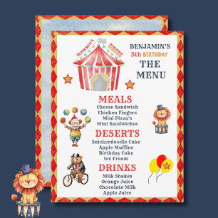 Big Top Circus Carnival 5th Birthday Budget Menu