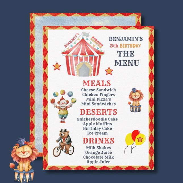 Big Top Circus Carnival 5th Birthday Budget Menu (Creator Uploaded)