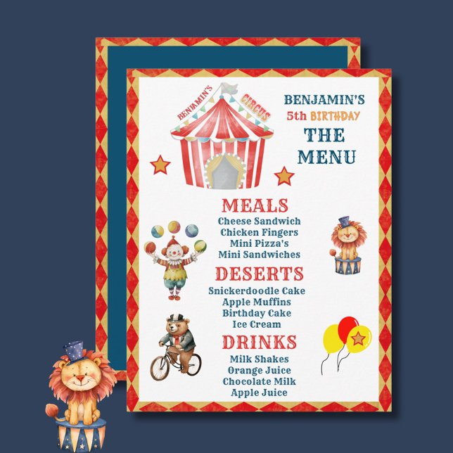 Big Top Circus Carnival 5th Birthday Budget Menu  (Creator Uploaded)