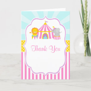 Big Top Circus Carnival Birthday in Pink Thank You Card