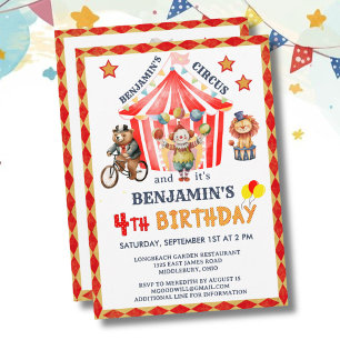 Big Top Circus Carnival Boy 4th Birthday Invitation