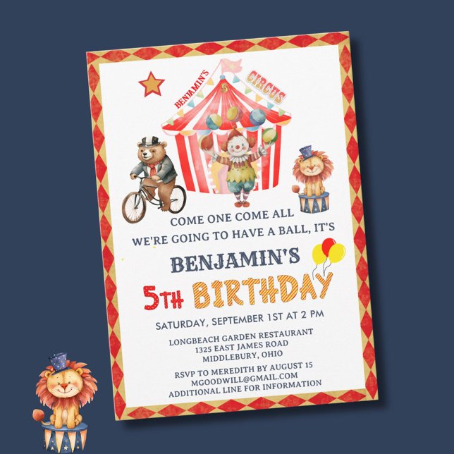Big Top Circus Carnival Boy Fifth Birthday  Invitation (Creator Uploaded)