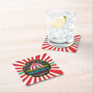 Big Top Circus Carnival Chalkboard 1st Square Paper Coaster