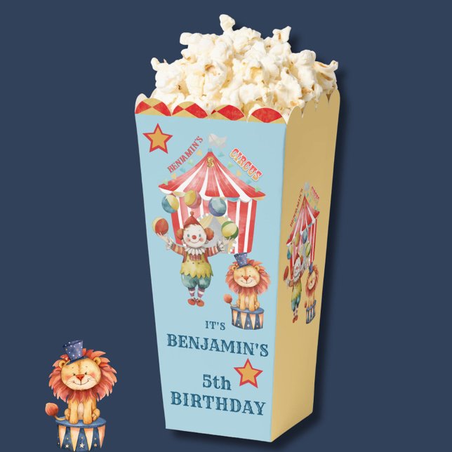 Big Top Circus Carnival Fifth Birthday Popcorn Favor Box (Creator Uploaded)