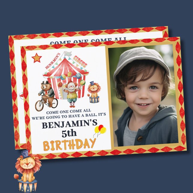 Big Top Circus Carnival Photo Fifth Birthday  Invitation (Creator Uploaded)