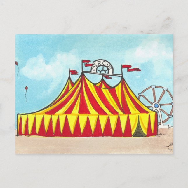 Big Top Circus Tent + ferris wheel art postcard (Front)