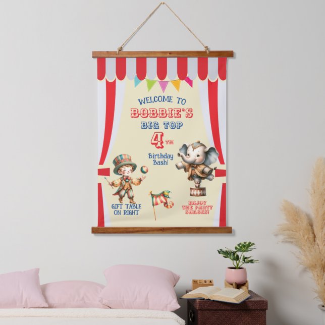 Big Top Circus Theme Birthday Hanging Tapestry (Bedroom)