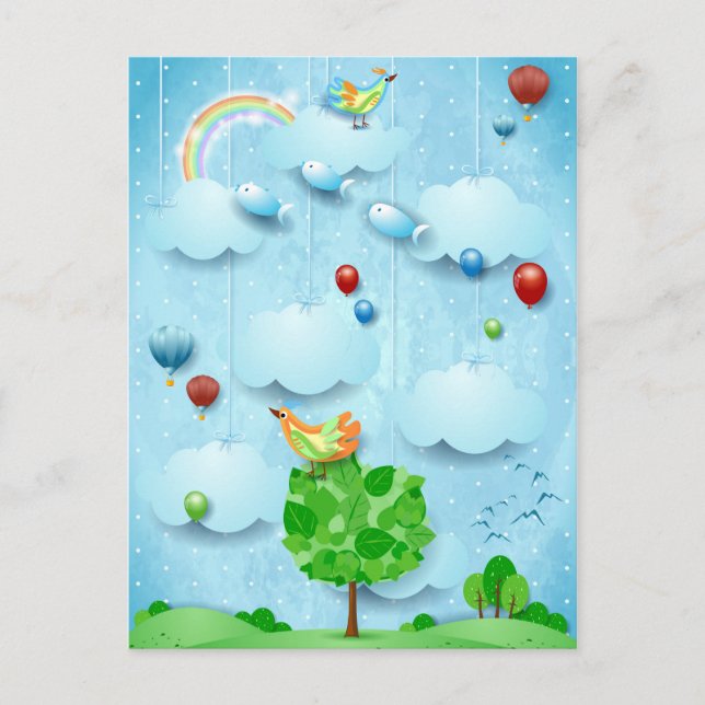 Big tree and flying fishes postcard (Front)