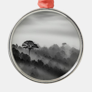Big Tree in Pine Forest in the Mist Metal Ornament