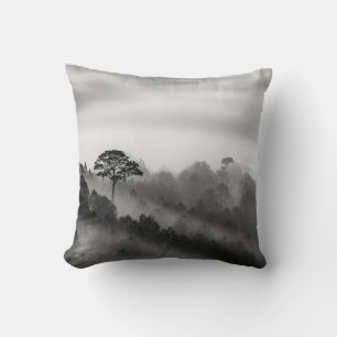 Big Tree in Pine Forest in the Mist Throw Pillow