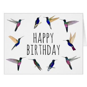 Big Tropical Hummingbirds Birthday Card