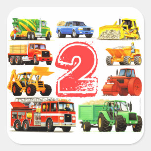 Big Trucks 2nd Birthday Square Sticker