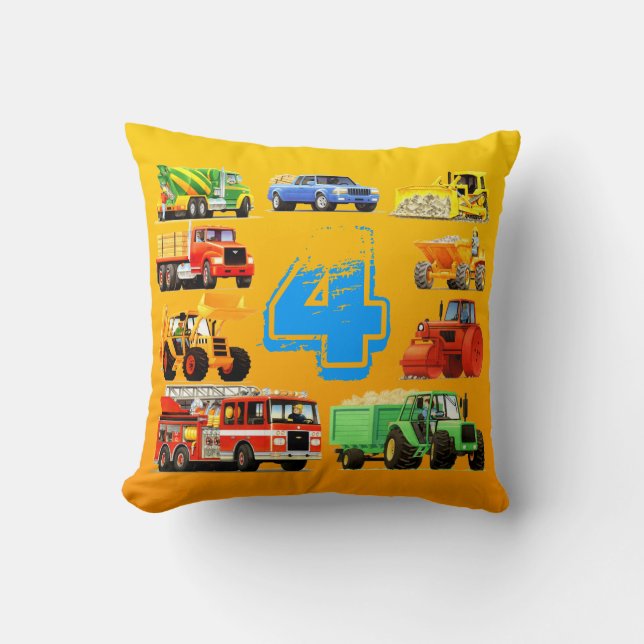 Big Trucks 4th Birthday Throw Pillow (Front)