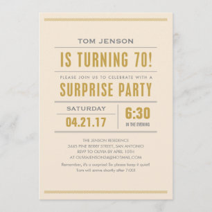 Big Type 70th Birthday Surprise Party Invitations