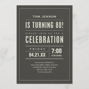 Big Type 80th Birthday Invitations