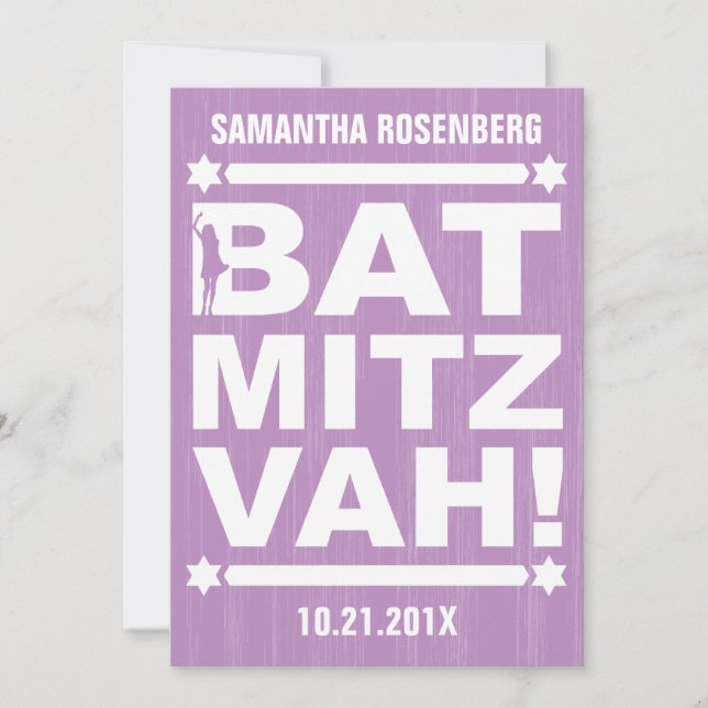 Big Type Bat Mitzvah Invitation in Purple (Front)