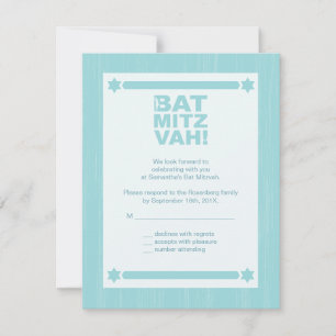 Big Type Bat Mitzvah Reply Card in Light Teal