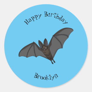 Big vampire bat cartoon illustration classic round sticker