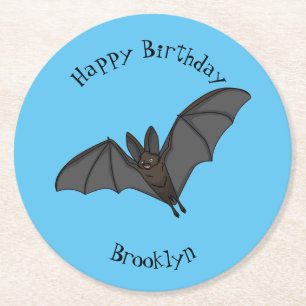 Big vampire bat cartoon illustration  round paper coaster
