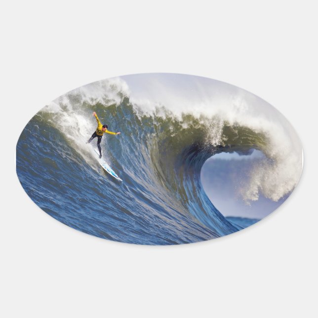 Big Wave at the Mavericks Surfing Competition Oval Sticker (Front)