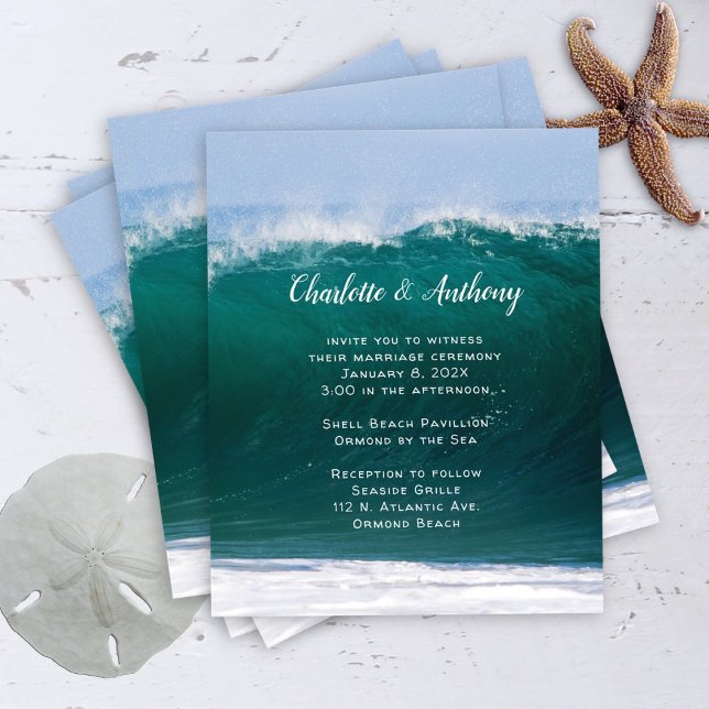 Big Wave Budget Wedding Coastal Invitation  Flyer (Creator Uploaded)
