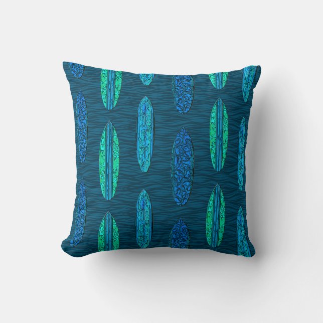 Big Wave Hawaiian Surfboards Throw Pillow (Front)