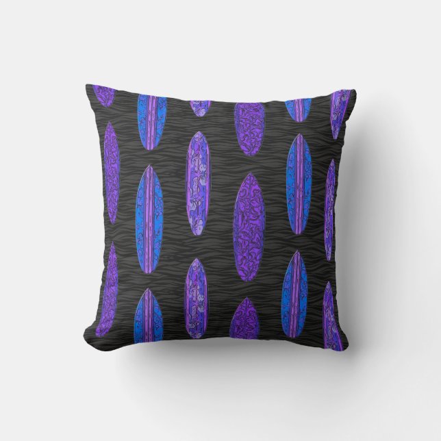 Big Wave Hawaiian Surfboards Throw Pillow (Front)