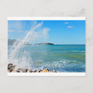 Big wave on the blue sea postcard