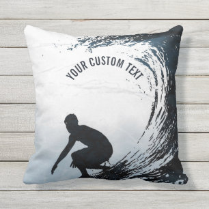 Big Wave Surfer Personalized Gift Throw Pillow