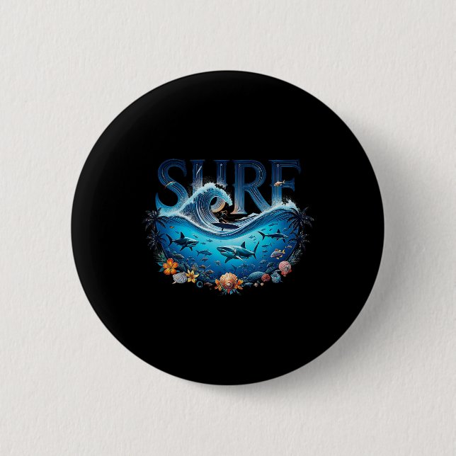 Big Wave Surfing Beach Lover Surfer Graphic Surfbo 2 Inch Round Button (Front)