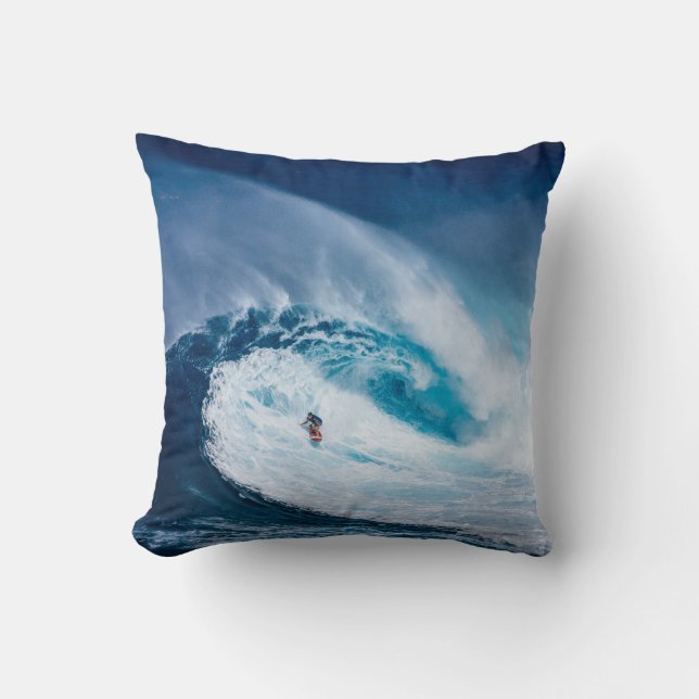 Big Wave Surfing Oceanscape Throw Pillow (Front)